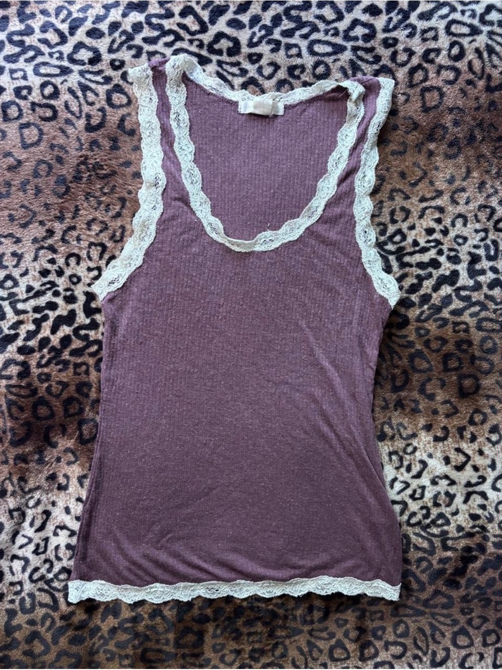 Vintage Victoria's Secret Mauve Ribbed Lace-Trim Tank